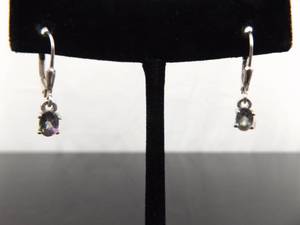 .925 Sterling Silver Oval Cut Alexandrite Hook Latch Earrings