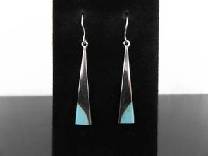 .925 Sterling Silver Inlayed Turquoise Dangle Hook Earrings