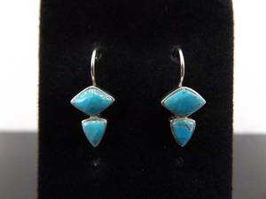 .925 Sterling Silver Turquoise Cabochon Hook Earrings