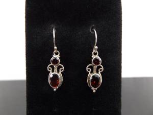 .925 Sterling Silver Faceted Garnet Hook Dangle Earrings