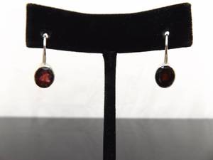 .925 Sterling Silver Oval Cut Garnet Hook Earrings
