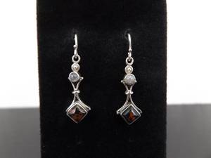 .925 Sterling Silver Moonstone and Jasper Cabochon Hook Dangle Earrings