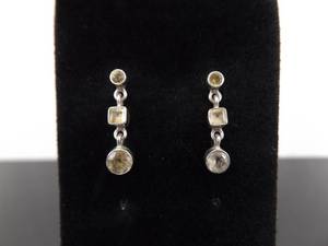 .925 Sterling Silver Faceted Citrine Dangle Post Earrings