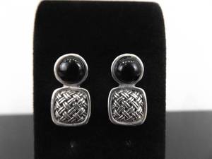 .925 Sterling Silver Black Onyx Cabochon Post Earrings
