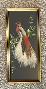 Vintage Beautiful Bird Art with Real Feathers