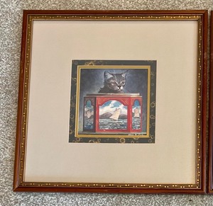 Two Pieces of Framed Cat Themed Art