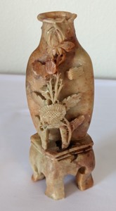 Small Carved Soapstone Vases and Stamp