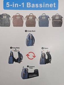 lot 28 image: Diaper Bag Backpack, Converts to Bassinet