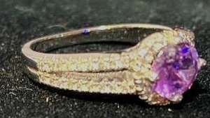 lot 271 image: Cubic Zirconia & Purple Crystal Split Shank Ring Sz 7