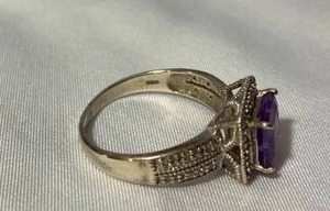 lot 89 image: Sterling Silver Ring with Princess Cut Purple Stone Sz 9