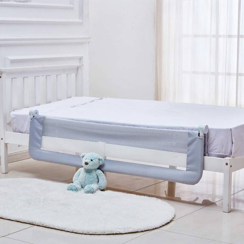 lot 173 image: Toddler Bed Extra Long Guard Rail wReinforced Anchor Safety System (Gray)