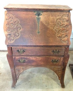 lot 714 image: Antique 2 Drawer Slant Desk Drop Leaf Secretary