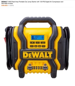 DEWALT 1600 Peak Amp Portable Car Jump Starter with 120 PSI Digital Air Compressor and 500-Watt Inverter. See Pictures