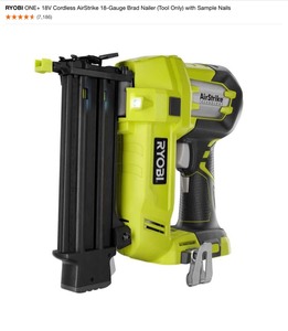 RYOBI ONE 18V Cordless AirStrike 18-Gauge Brad Nailer (Tool Only) with Sample Nails. See Pictures