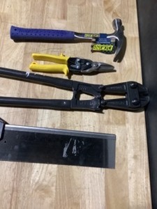 Assorted Brands of Bolt Cutter, Hammer, Snips & Hand Saw. Various Conditions. See Pictures