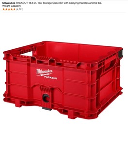 Milwaukee PACKOUT 18.6 in. Tool Storage Crate Bin, 10-Compartment Red Deep Pro Portable Tool Box & Tape Measures. See Pictures