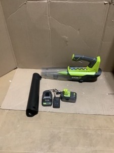 RYOBI ONE 18V 100 MPH 280 CFM Cordless Battery Variable-Speed Jet Fan Leaf Blower with 4.0 Ah Battery and Charger. See Pictures