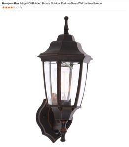 HDC Brimfield 3-Light Aged Iron Outdoor Wall Lantern Sconce & Hampton Bay 1-Light Oil-Rubbed Bronze Outdoor Dusk-to-Dawn Wall Lantern Sconce. See Pictures