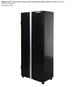 (2) Husky Ready-to-Assemble 24-Gauge Steel Freestanding Garage Cabinet in Black (30 in. W x 72 in. H x 18 in. D). See Pictures