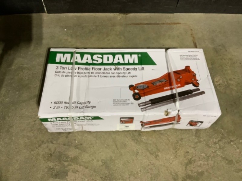 Maasdam 3-Ton Low Profile Floor Jack with Quick Lift in Orange. See  Pictures!!  Sikaffy Surplus & Sales Power Tools, Tool Boxes, Outdoor/Patio  Followed By Lawn Care Goods, Snowblower, Shop Equipment 