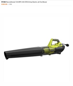 RYOBI Reconditioned 135 MPH 440 CFM 8 Amp Electric Jet Fan Blower. See Pictures