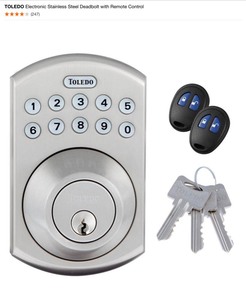TOLEDO Electronic Stainless Steel Deadbolts with Remote Control, Patio Door with Security Bolt, BedBath Lever Set & Deadbolt. See Pictures