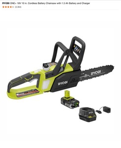 RYOBI ONE 18V 10 in. Cordless Battery Chainsaw with 2.0 Ah Battery and Charger. See Pictures
