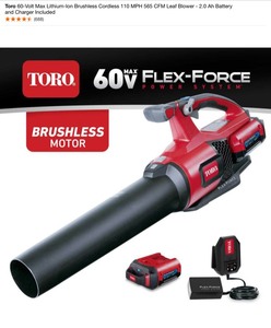 Toro 60-Volt Max Lithium-Ion Brushless Cordless 110 MPH 565 CFM Leaf Blower. See Pictures