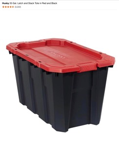 Pallet of Husky 35 Gal. Latch and Stack Tote in Red and Black. See Pictures