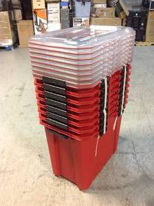 Lot of 20-Gal. Professional Duty Waterproof Storage Container with Hinged Lid in Red by Husky See Pictures