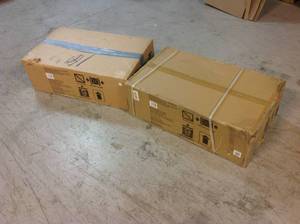Lot of 2 Ready-to-Assemble 24-Gauge Steel 2-Door Garage Base Cabinet in Black (28 in. W x 32 in. H x 18 in. D) by Husky Customer Returns See Pictures