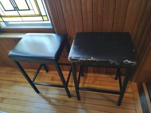 Two Barstools with Metal Bases