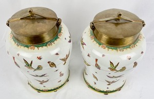 Two Lidded Jars by Tozai Home - Pair of Lidded Bird Themed Ginger Jars by Tozia Home