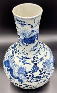 Blue and White Dragon Chinese Vase