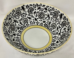 Black and White Ceramic Bowl with Yellow Accents