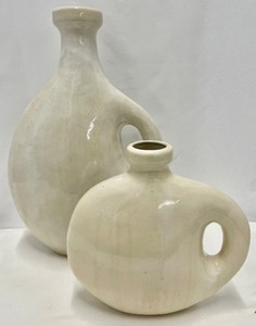 Pair of Decorative Jug Style Vases with Metal Stands