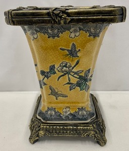 Yellow and Blue Floral Lovely Footed Planter