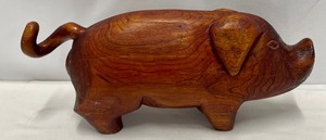 Vintage Wooden Folk Art Carved Pig Figurine