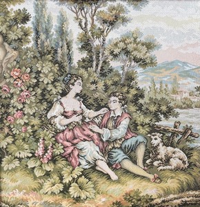 Vintage Fine Framed Romance Tapestry Past Orien
