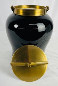 Indo Black Ceramic Tea Jug with Brass Lid