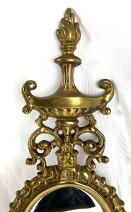 Pair of Elegant Brass Mirrored Candle Sconces with Crystals