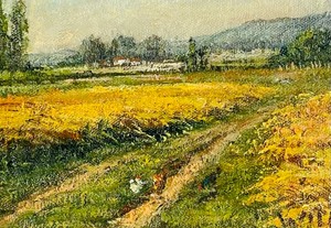 Framed Original Oil on Canvas Scenic Art by Willard in a Gorgeous Elaborate Gilded Frame