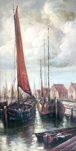 Marine Scene Framed Original Oil on Canvas Art by Jean Laurent