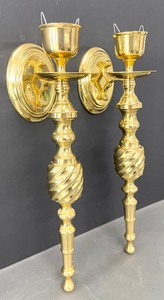 Pair of Brilliant Brass Wall Mount Candle Holders