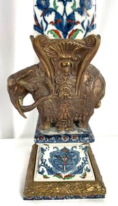 Castilian Brass and Ceramic Elephant Obelisk - Brass Elephant-Mounted Porcelain Obelisk Inspired by Gian Lorenzo Bernini