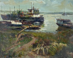 Original Oil on Canvas Framed Art of Paolo Hi Harbor