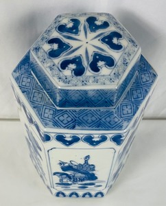Wonderful White and Blue Asian Style Hexagon Shaped Ginger Jar