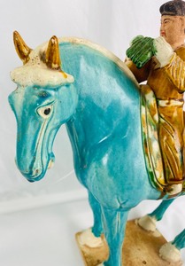 Vintage Chinese Glazed Pottery Horse with Musician Rider