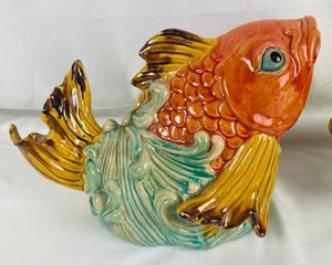2 Porcelain Koi Fish Statues
