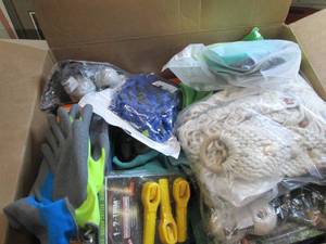 lot 181 image: box of gardening gloves, grill clea...